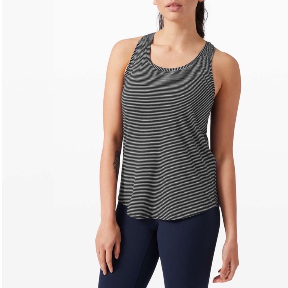 Lululemon Love Tank Top Pleated Back - Size 6 Black/White Stripes